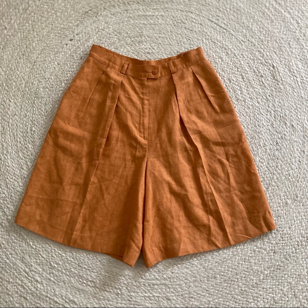 Giorgio Sant'Angelo vintage designer linen poly shorts high waist orange size 28